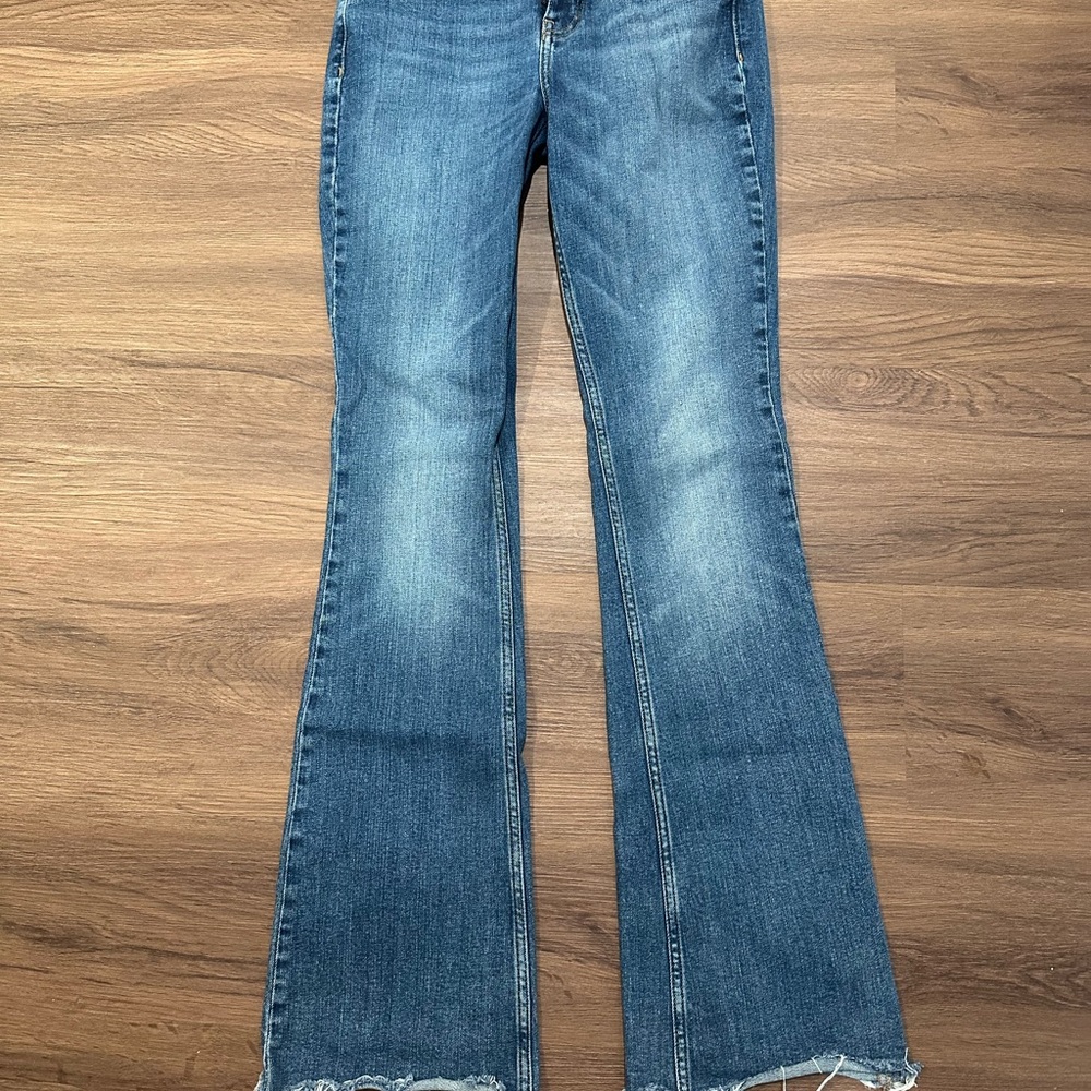 Zara Blue Boot Cut Jeans with Frayed Hem